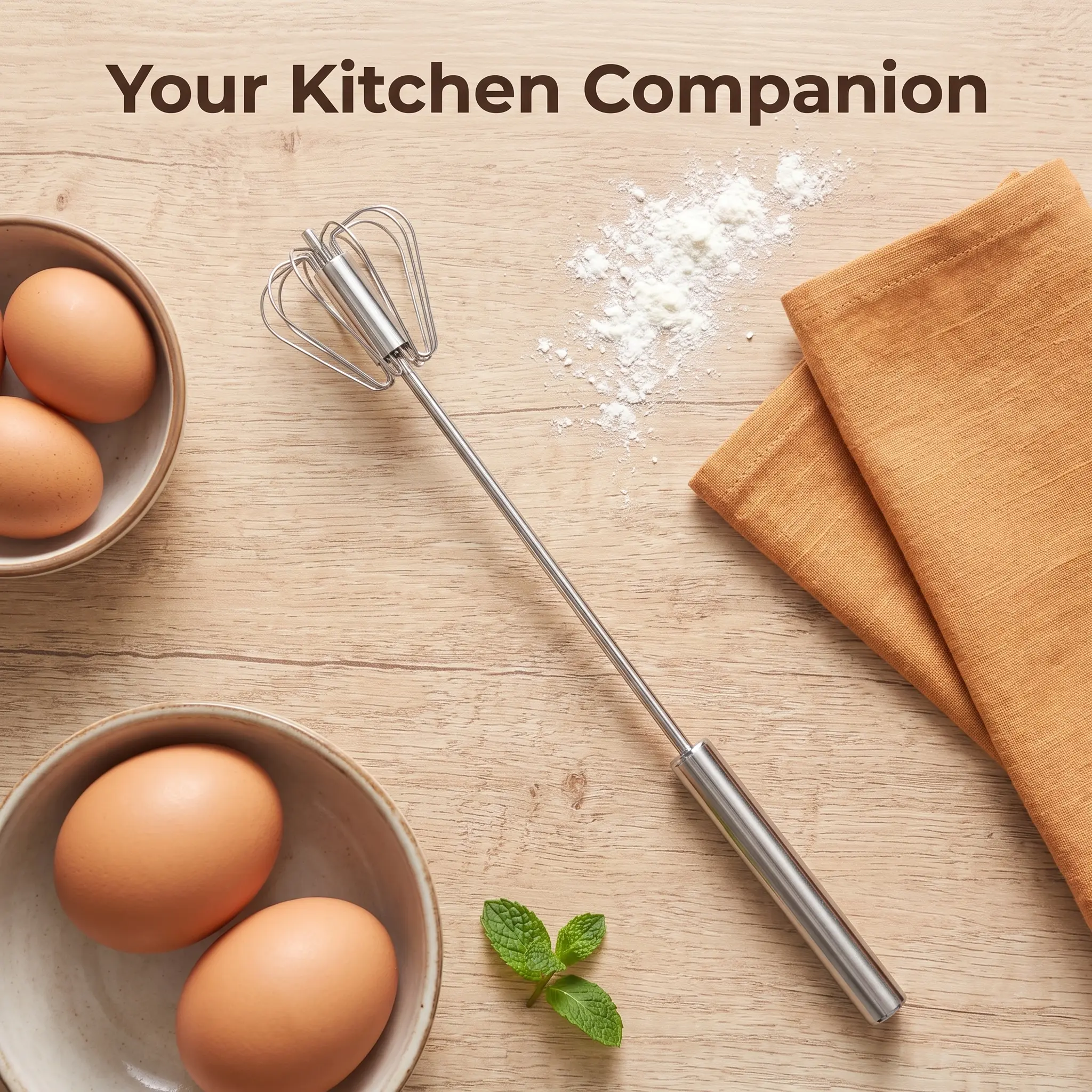 Save Your Wrist!  Semi-Automatic Hand-Push Spin Whisk, Effortless Egg Beater (No Batteries Needed!)