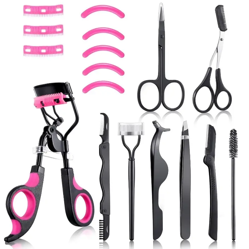 Professional 17-piece purple lash toolkit with graft tweezers & brow supplies, ideal for salon lash extension, false lash wear and daily eyebrow trimming.