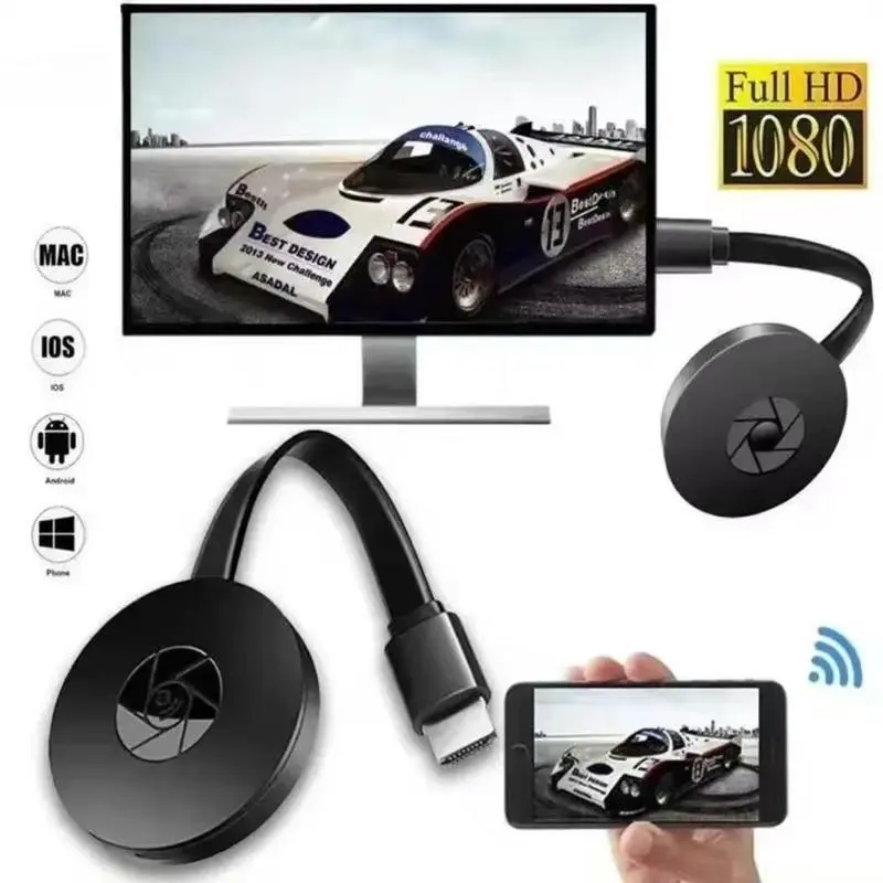 Wireless HDMI Screen Mirroring Device, Android iOS Compatible, 1080P HD Low Latency, Home Theater, Gaming, Online Teaching, Conference Demo