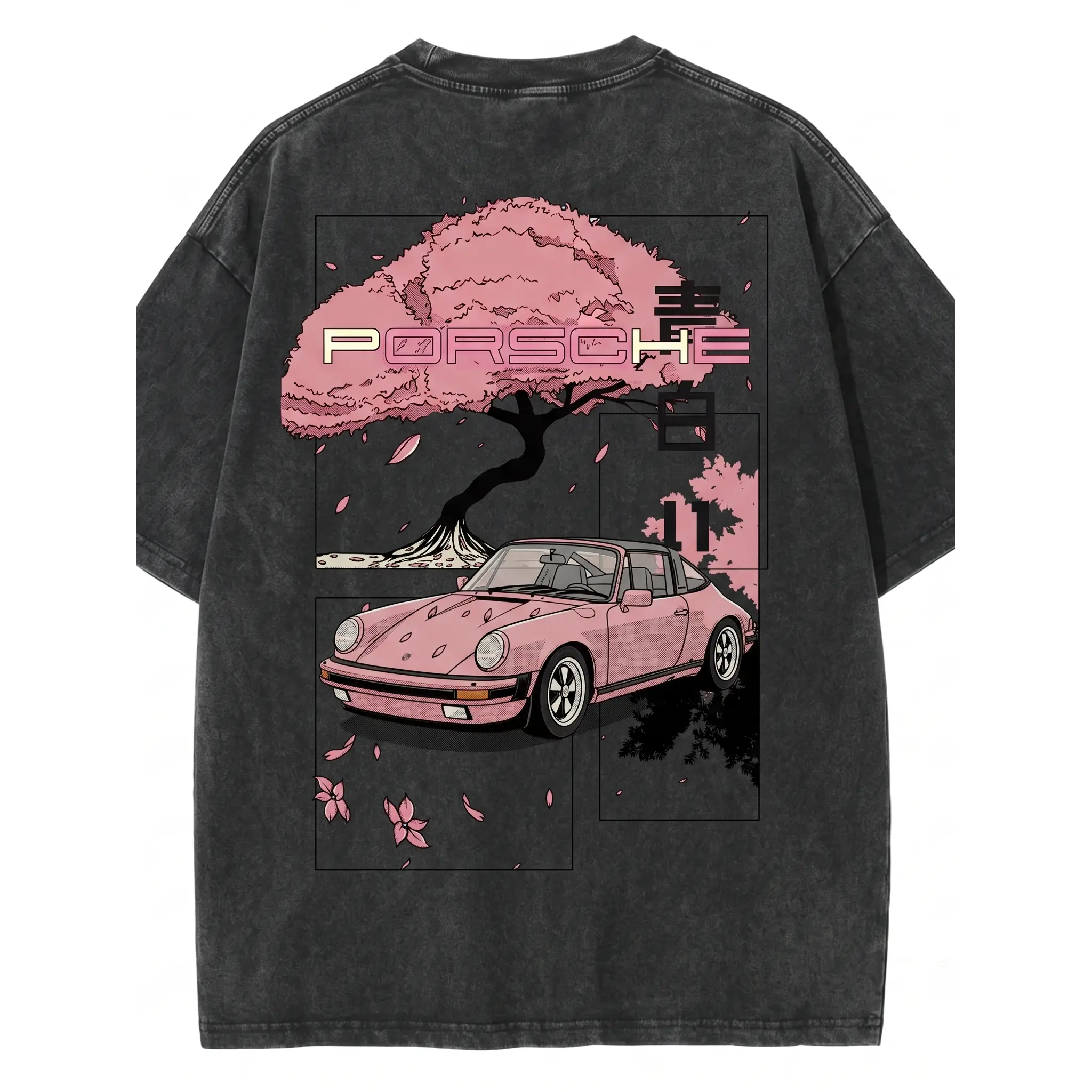 Cherry Blossom Japanese Aesthetic Classic Sports Car Vintage Washed Tee 90s Men's Graphic Tee t Shirts Funny Graphic Tee Good Graphic Tees Graphic Tees Streetwear Outfits Men Vacation Outfits Oversized Tshirt Men style retro