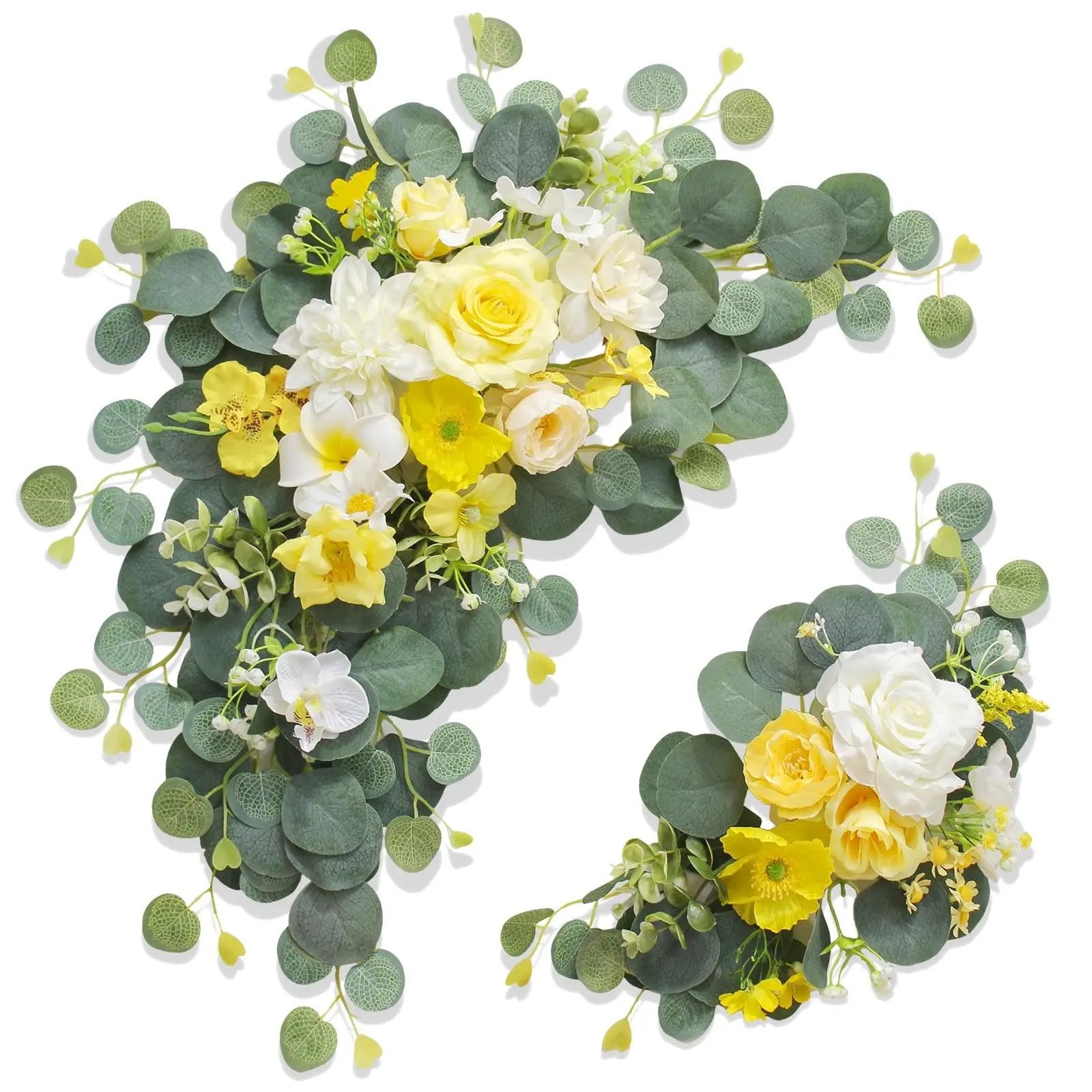 Artificial Wedding Arch Flower Sign, 2-Piece Set Welcome Ceremony Decor, Artificial Floral Hanging Ornament, Event Background Decoration