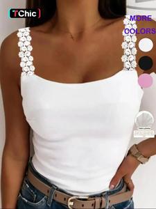 Women's Basic Contrast Lace Cami Top, Casual Solid Sleeveless Top for All Seasons, Ladies Strap Clothes for Daily Wear, Womenswear,  Tank Tops