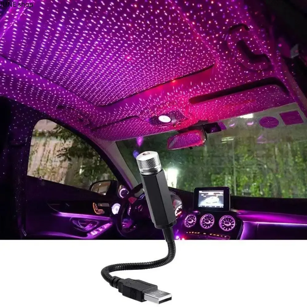 Starry Sky Projector Night Light, Adjustable USB-Powered Car LED Lights, Plug-and-Play Galaxy Ambient Lighting with 360-Degree Rotation for Auto Interior and Bedroom Decor, Plastic