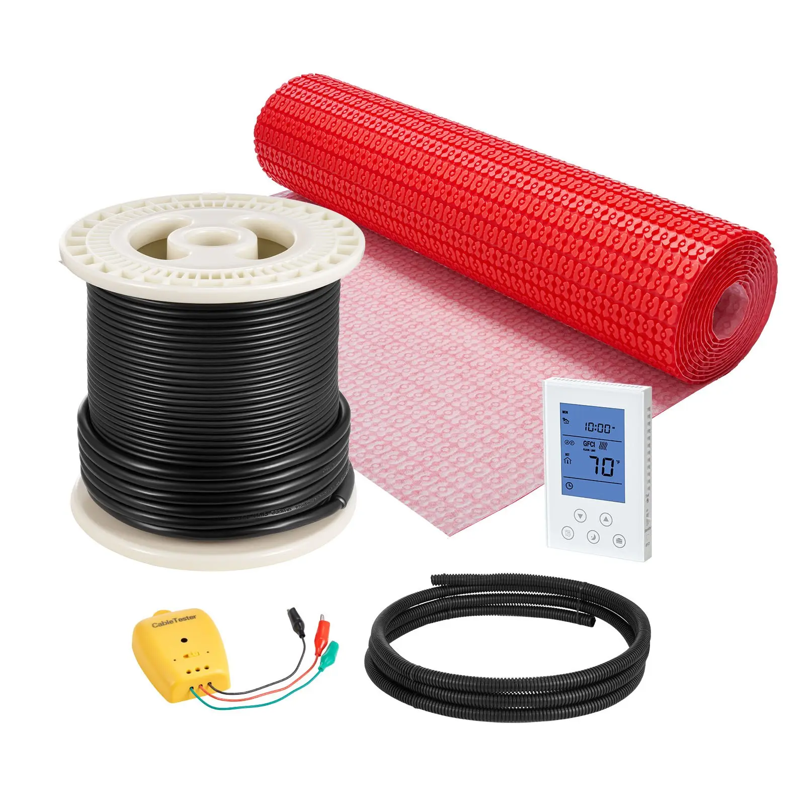 VEVOR 60 sqft Heatable Electric Radiant Floor Heating Mat System, 120V Plug, Adjustable Digital Temperature Control Thermostat with Alarm, Decoupling Membrane for Easy Tile/Stone/Vinyl Installation
