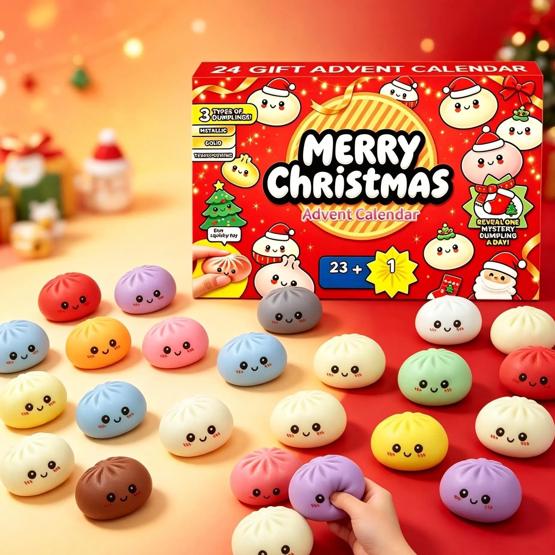 Mystery Baozi Surprise Holiday Gift, Fun Stress Relief Fidget Squishy, Countdown Calendar Surprise Blind Box, Festive Gift Idea
