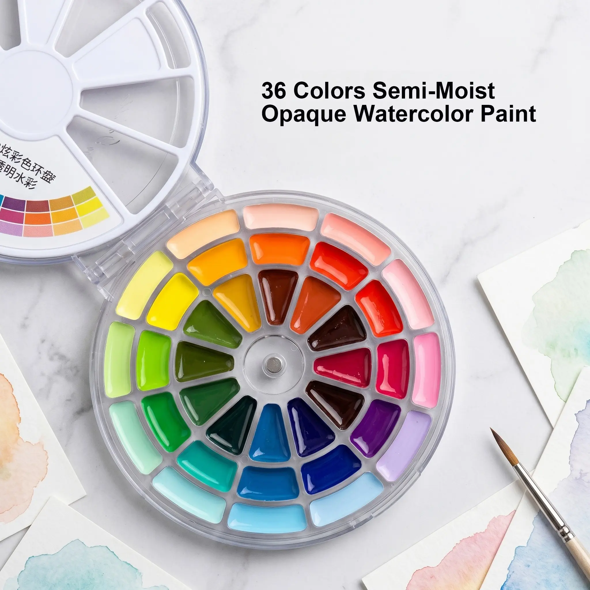 Superior 24/36 Colors Rotatable Semi-Moist Opaque Watercolor Paint Palette, Portable Travel Watercolor Palette Art Pigment Set, Art Painting Supplies for Students & Artists