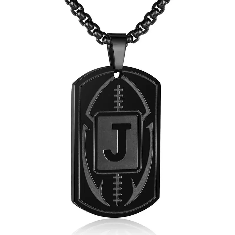 Men's Football Theme Dog Tag Necklace, Personalized A-Z Letters Stainless Steel Jewelry with an Adjustable 22+2 Inch Chain, Sports Gift, Adjustable Chain