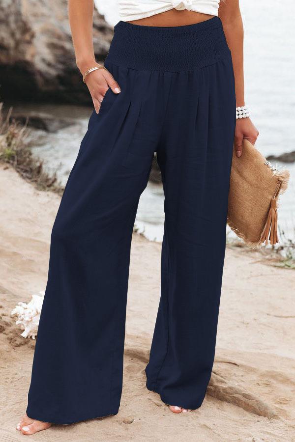 Women's Spring/Summer Beach Vacation Style Pants, Casual Wide-Leg Cotton-Linen Loose-Fit Trousers, Popular Beachwear Matching Pants for Women