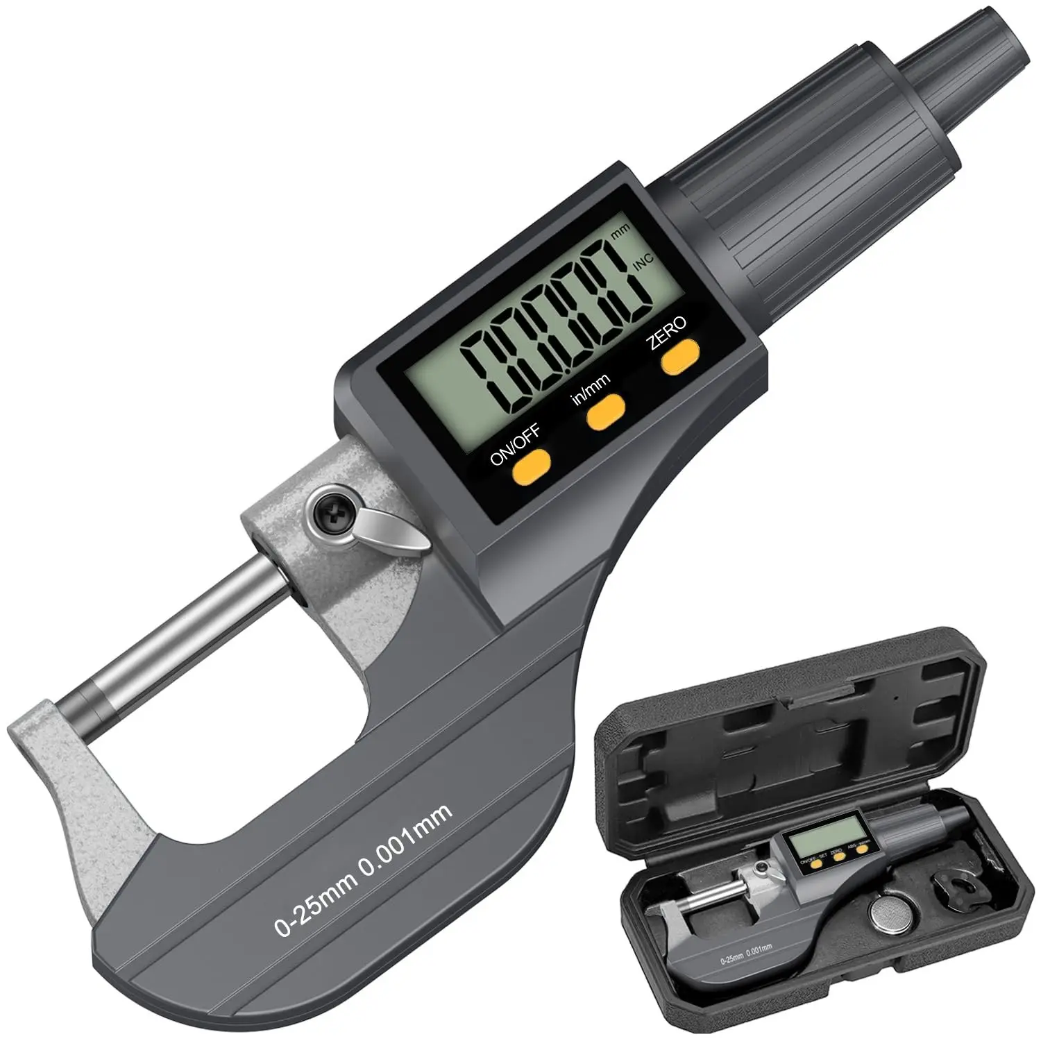 HDLKNAK Digital Outside Micrometer (0-1”/25mm), 0.00005"/0.001mm Precision, Inch/Metric Dual Reading, Machinist Thickness Gauge with Large LCD.