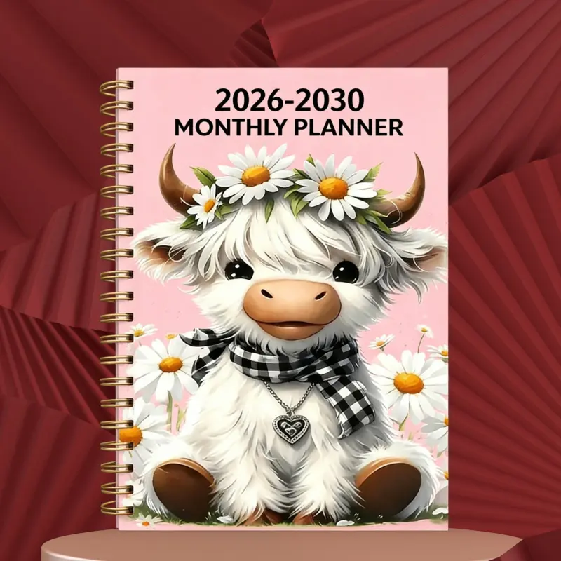 2026-2030 Monthly Custom Calendar/Planner - January 2026 to December 2030, 5-year monthly custom planner, various cute cow cover design notebooks, annual calendar plan, month tabs, 60-month calendar, A5 size - Spiral Notebook