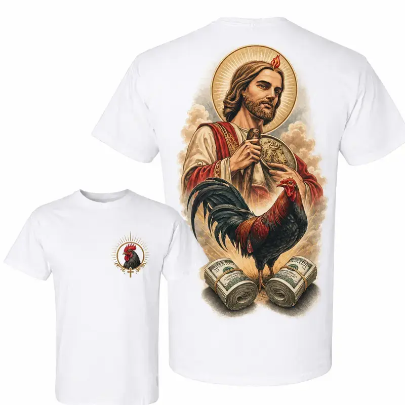 Jesus Rooster Shirt, Christian Gallo Graphic Tee, Faith Farm Life T-Shirt, Money Rooster Religious Unisex Shirt, Country Gift For Men