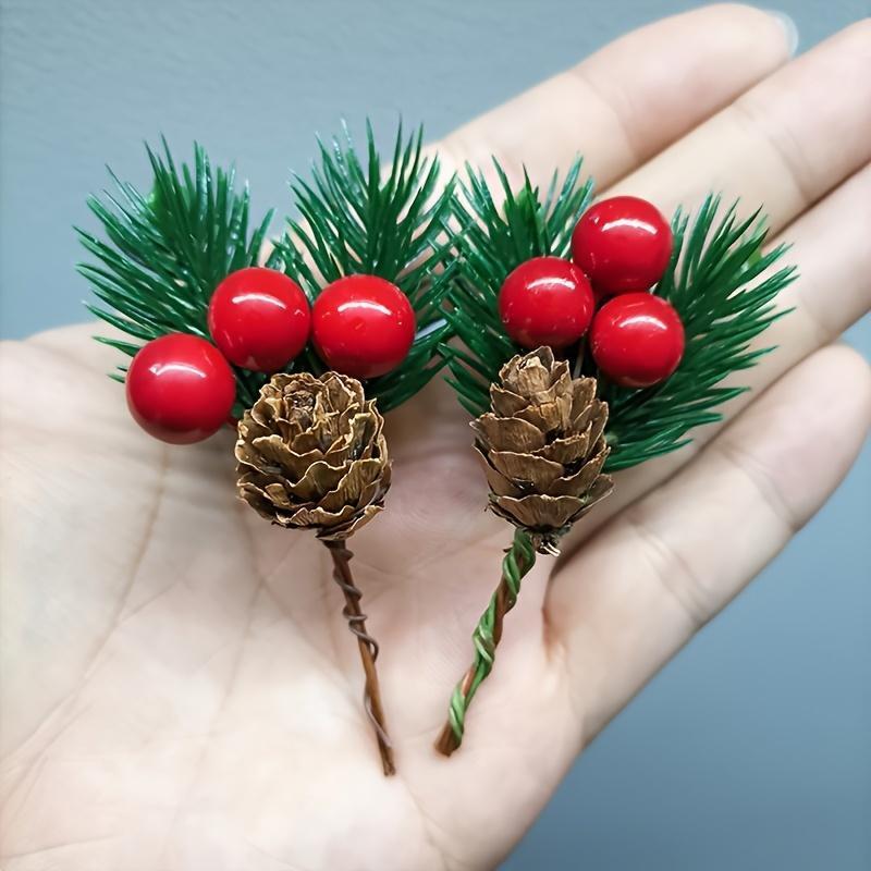 10pcs Artificial Pine Cones & Red Berry Stems, Realistic Evergreen Christmas Tree Decorations, Holiday Home Accents