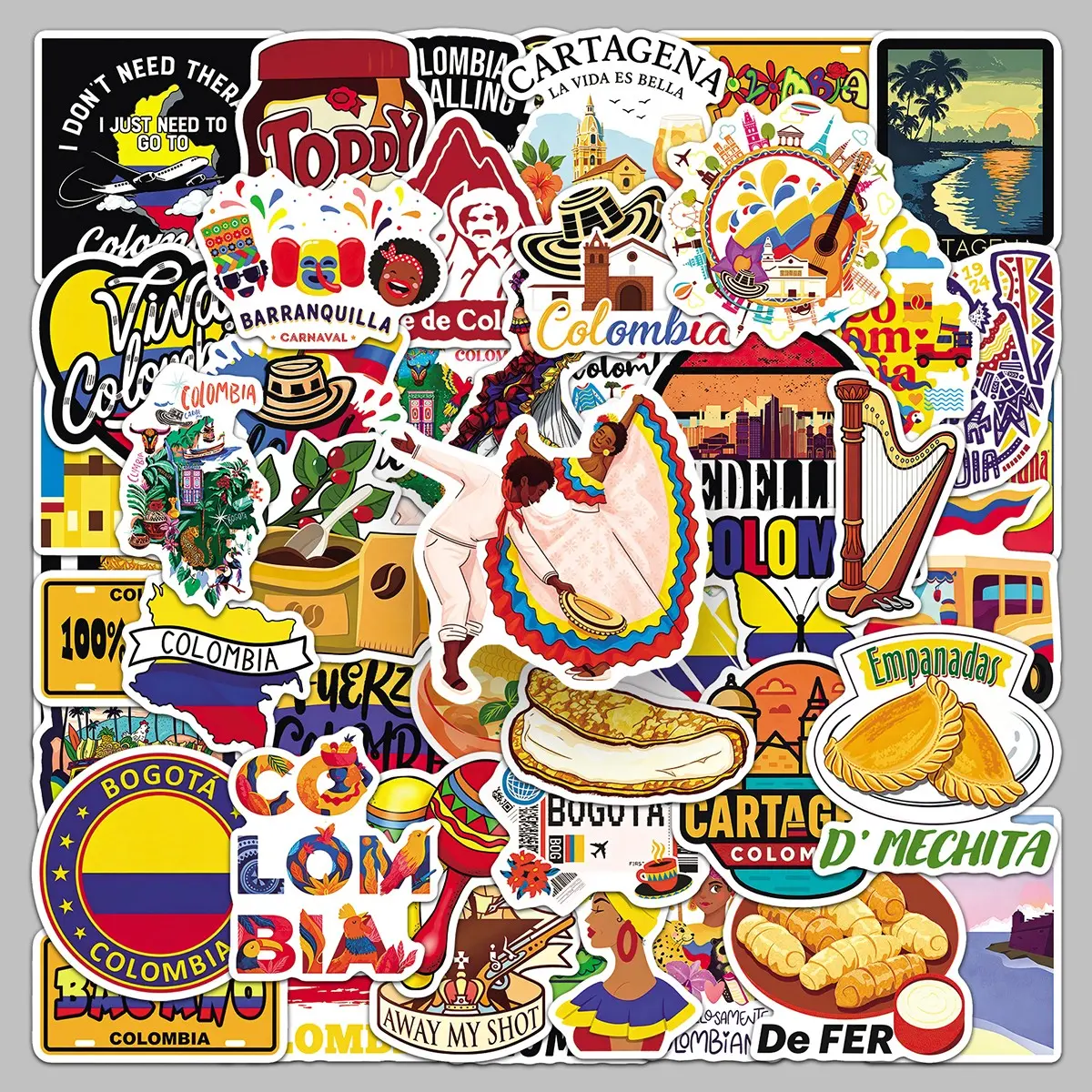 50pieces cartoon colorful South America Colombia stickers Travel humanistic landmarks creative car skateboard mobile phone stickers Stickers for Cars Car Sticker Decal