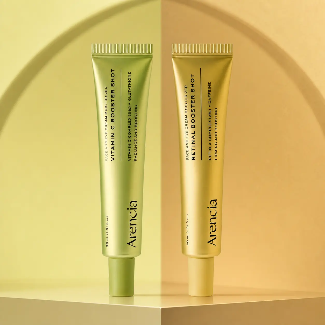 Arencia Vitamin C & Retinal Booster Shot Serum Set, Korean Face & Eye Care for Dark Spots, Fine Lines & Pore Care, 30ml x 2