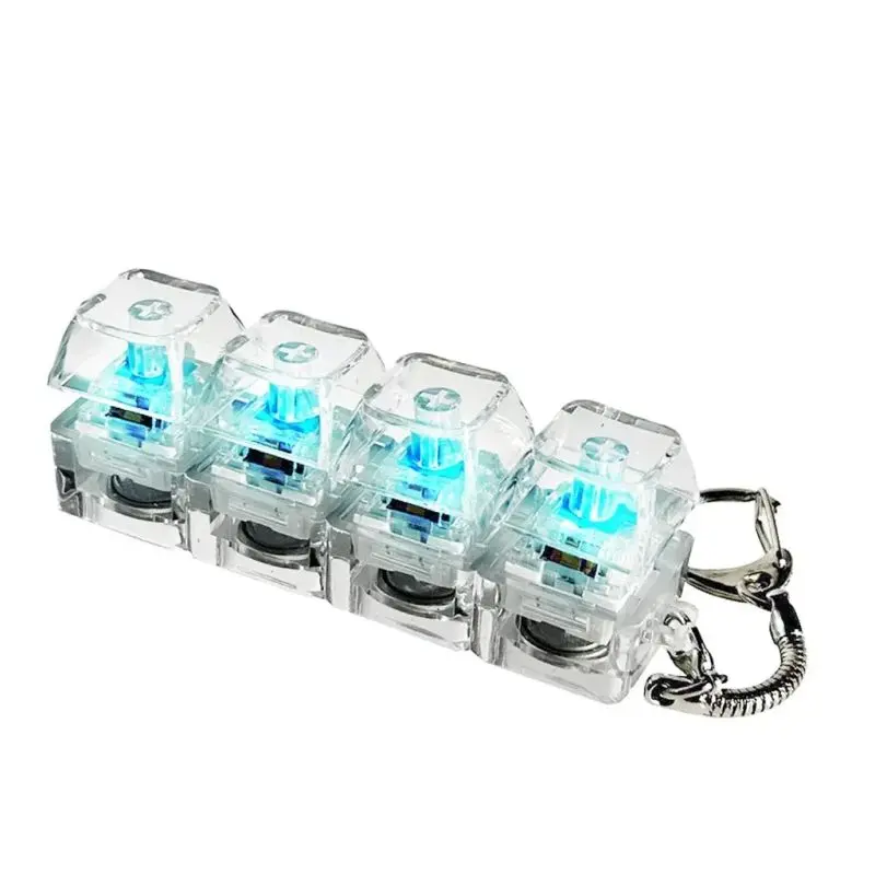 1~4 Pack Keyboard Fidget Keychain with LED Lights, Compact Design 4-in-1 Stress Relief Clicker, Keyboard Button Finger Clicker for Anxiety Relief, Sensory Decompression Toy for Kids & Adults (Transparent) fashionable  idea birthday gift accessory