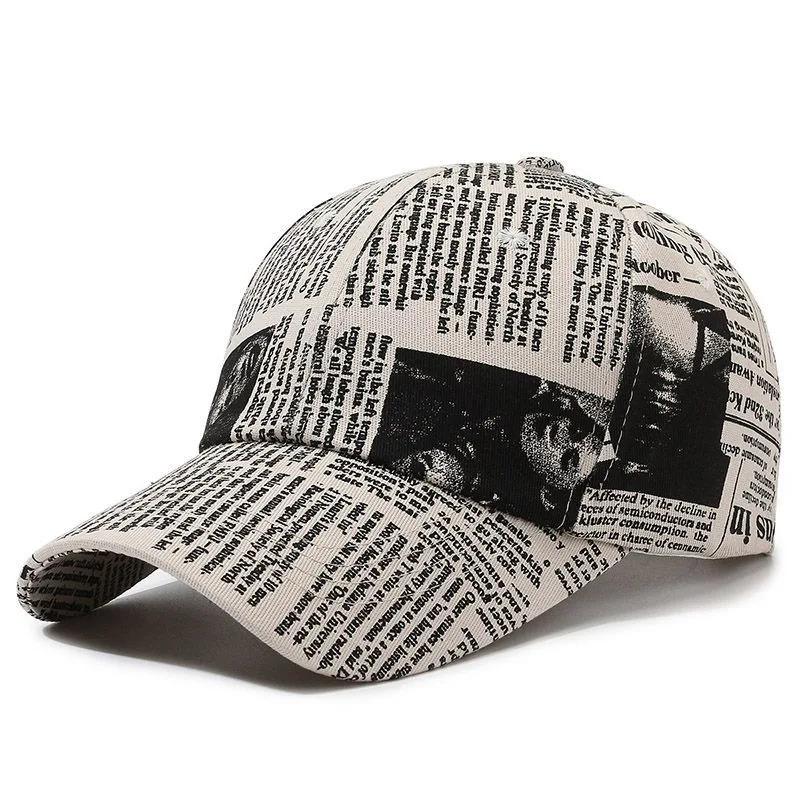 Hot Sale Unisex Casual Graffiti Newspaper Design Baseball Cap Street Hip Hop Sunscreen Outdoor Hat For Women And Men