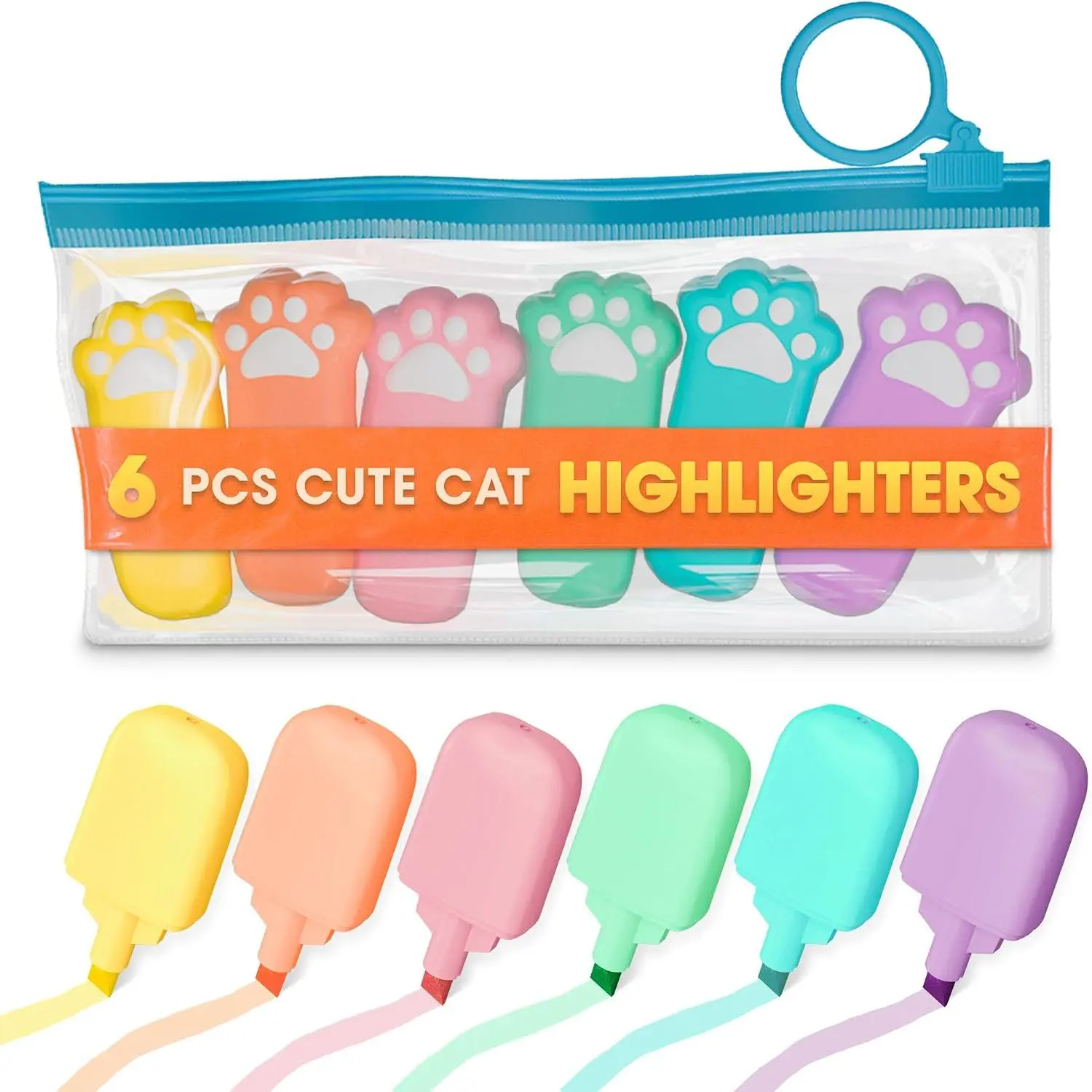6-Pack Cute Highlighters Pastel Set – Mini Highlighters Bulk for College, Office, Note-Taking and Planning – Quick-Dry Ink,  Colors  Markers for Planners, Study Notes and Color Coding