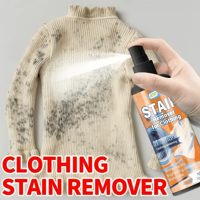 Waterless stain remover for clothes - fast-acting, deep cleaning with powerful penetration, suitable for clothing, furniture, bedding, carpets, curtains, etc. - No water required, suitable for sensitive light beige, easy to spray.