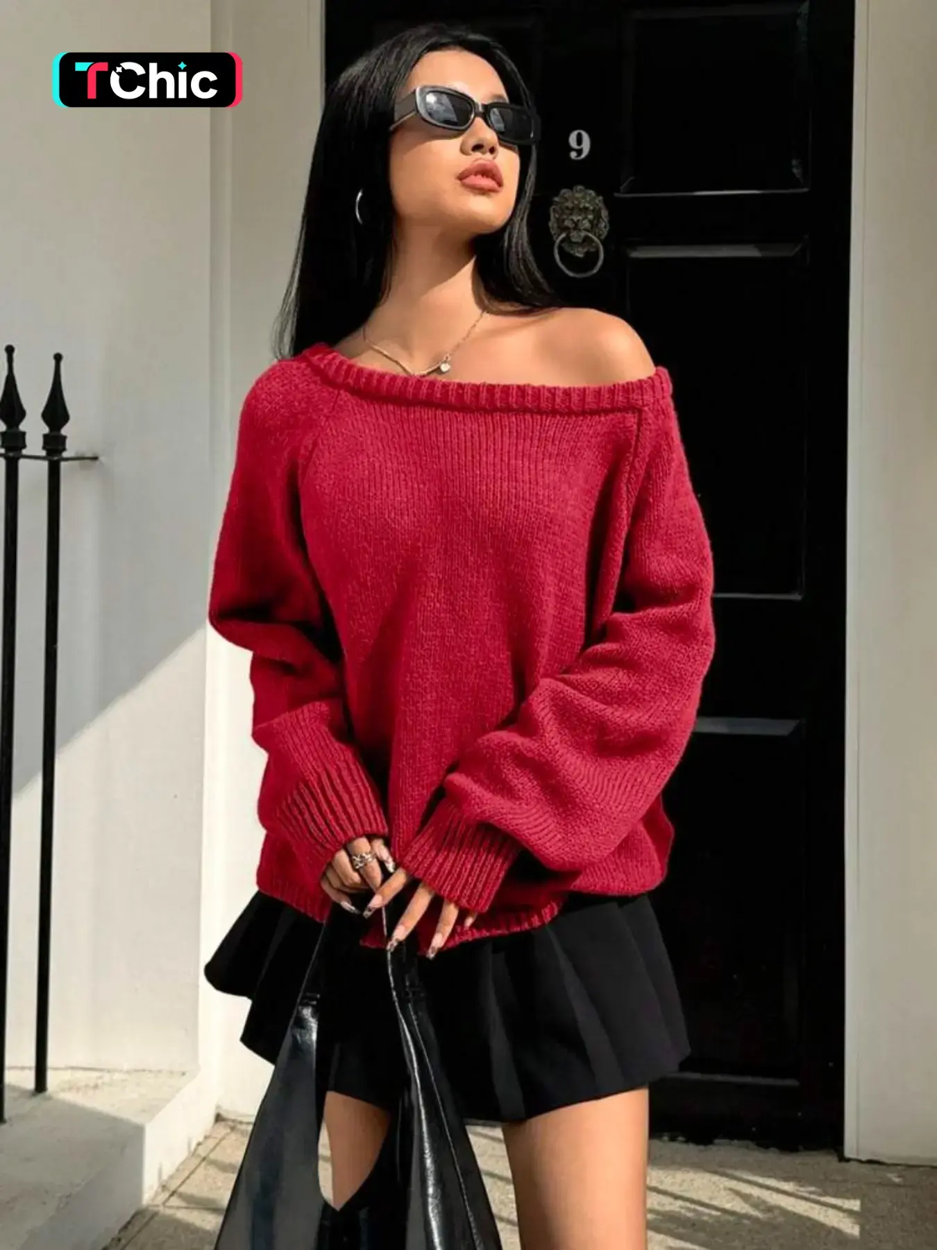 Women's Solid Off Shoulder Raglan Sleeve Loose Basic Sweater, Casual Long Sleeve Jumper for Fall & Winter, Fashion Chic Ladies' Knitwear for Daily Wear, Womenswear, Tops, Fit, Piece