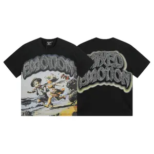 MIXED EMOTION Diamond Angel Graphic Tee, Vintage Cotton T-Shirt for Streetwear, Oversized T-Shirts Tee Y2K Hip Hop Summer Short Sleeve Top