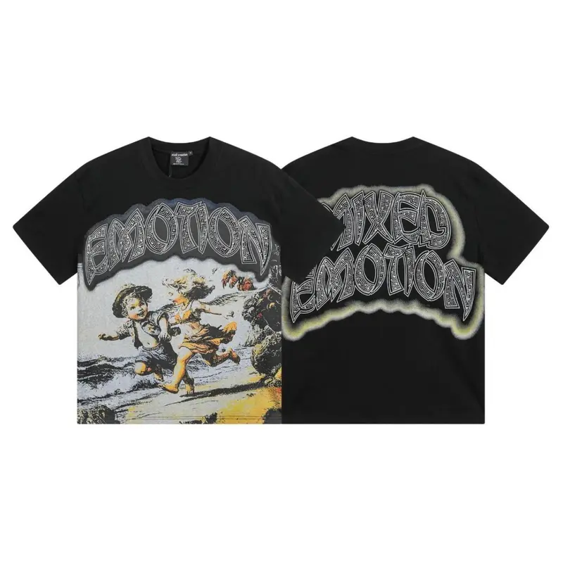 MIXED EMOTION Diamond Angel Graphic Tee, Vintage Cotton T-Shirt for Streetwear, Oversized T-Shirts Tee Y2K Hip Hop Summer Short Sleeve Top