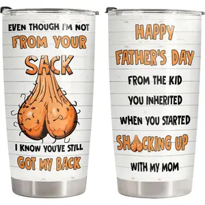 Funny Father Day Gifts, Bonus Dad Coffee Cups, Even Though Im Not From Your Sack Tumbler with Lid 20 oz, Step Dad Birthday Gifts from Daughter, Son, Kids