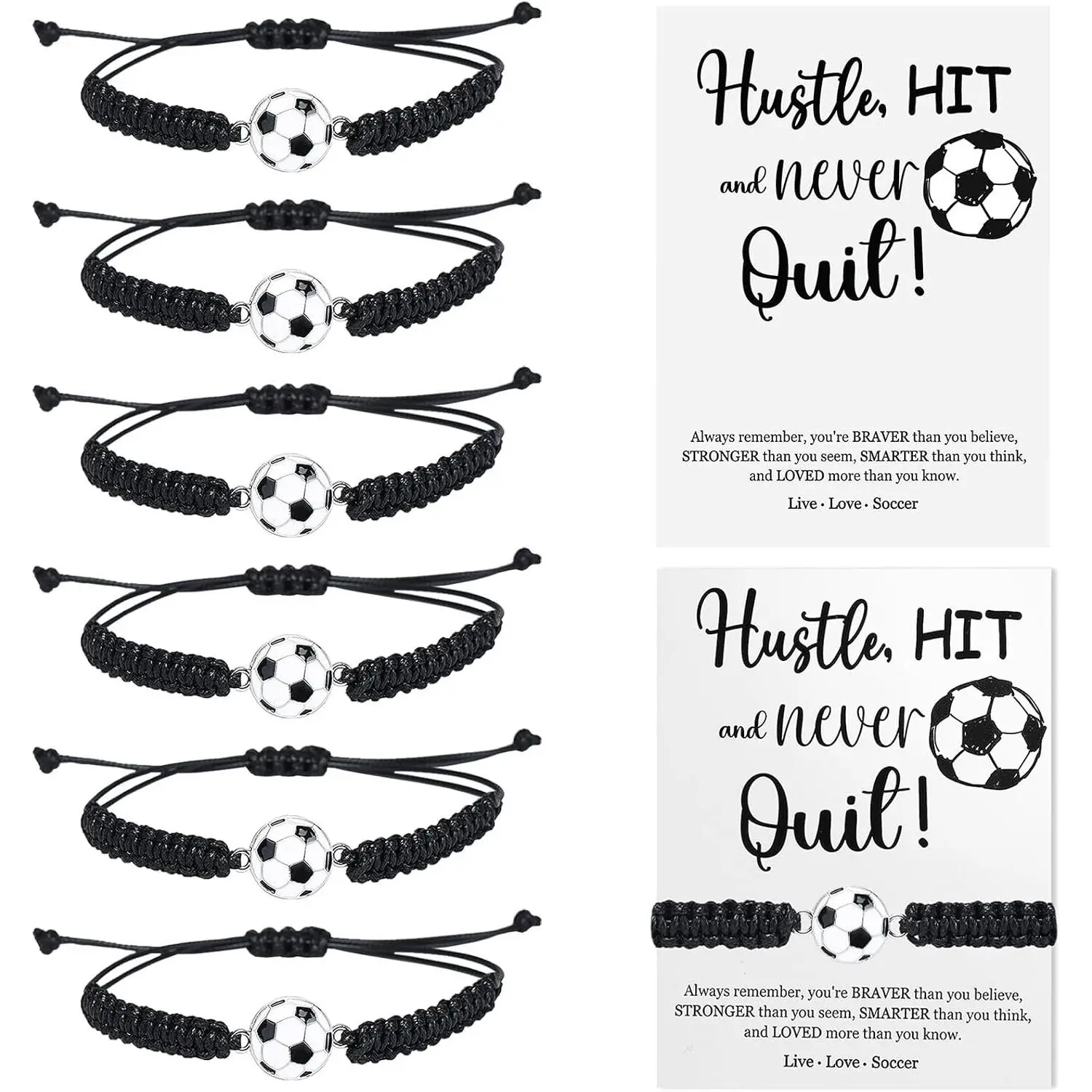 12 Sets  Bracelets Gifts Adjustable Woven Bracelets with Inspirational Cards Volleyball Basketball Football Soccer Tennis Softball  for Spots Team Players Party Favors bulk