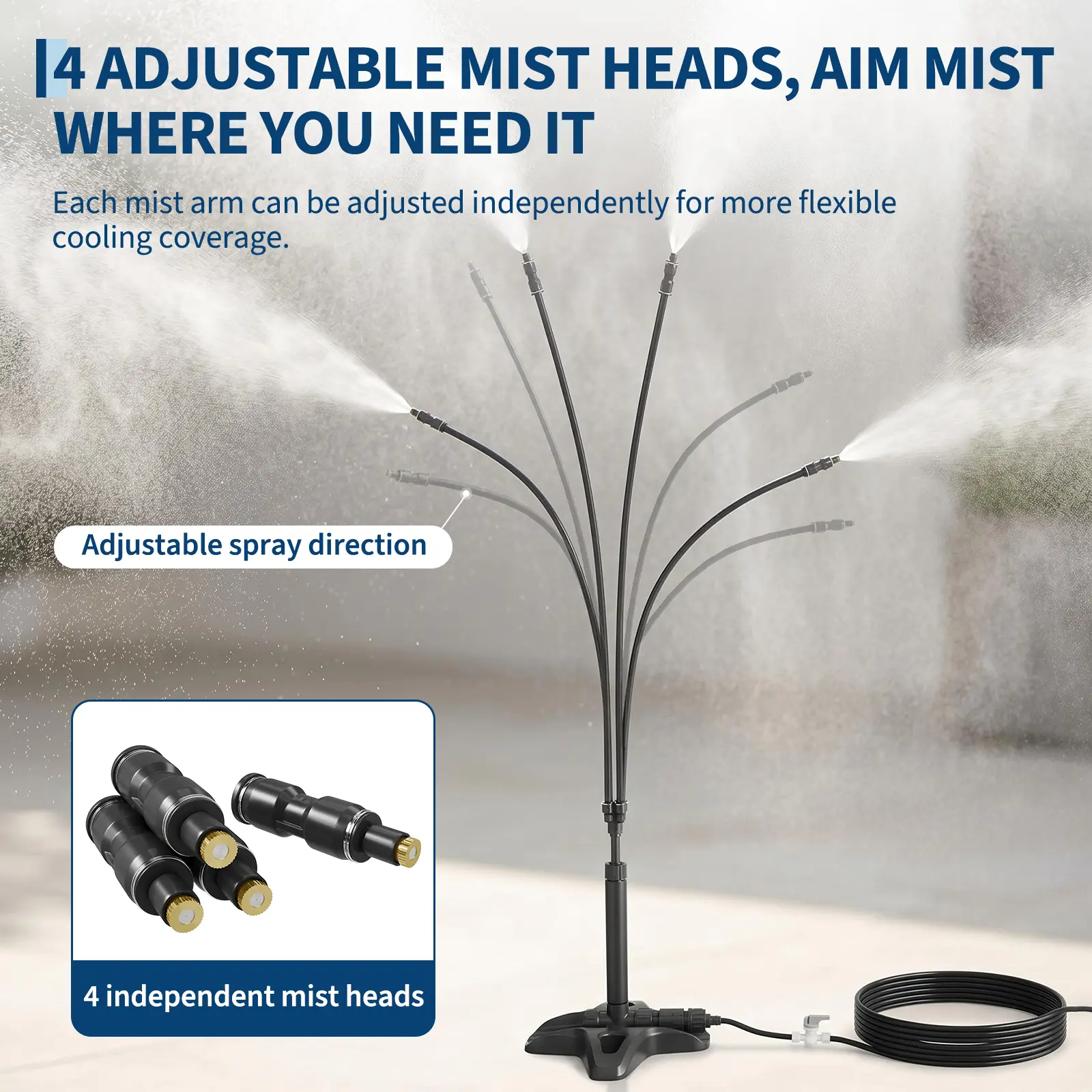 Garvee Durable ABS Freestanding Misting Cooling System | Black Patio Garden Spray Kit with 10M Hose & 5 Connectors