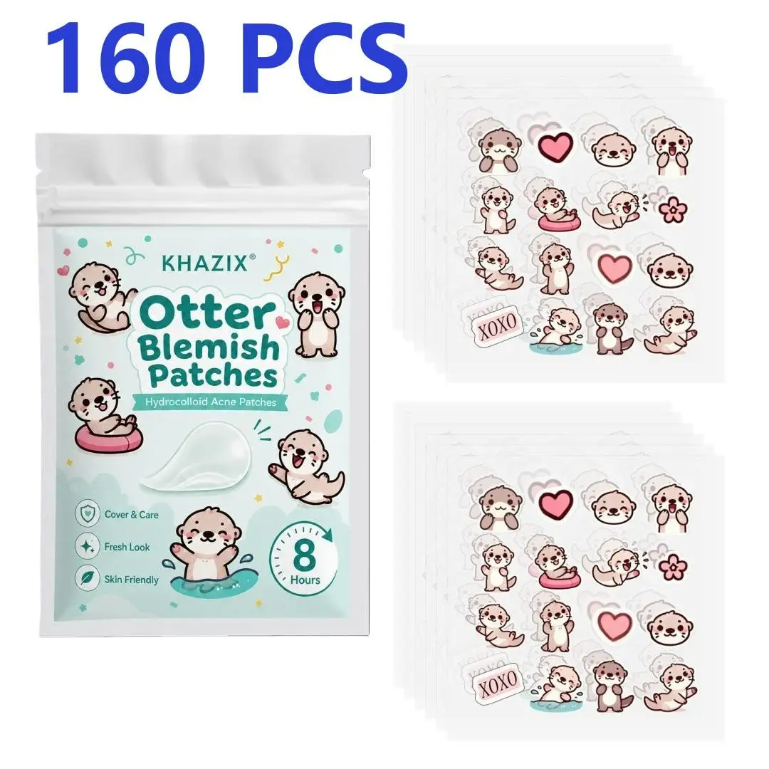 Cute Otter Acne Patches 160pcs, Hydrocolloid Pimple Patches, Absorb Pus Overnight, Cover + Heal 2-in-1, Invisible Zit Stickers for Face