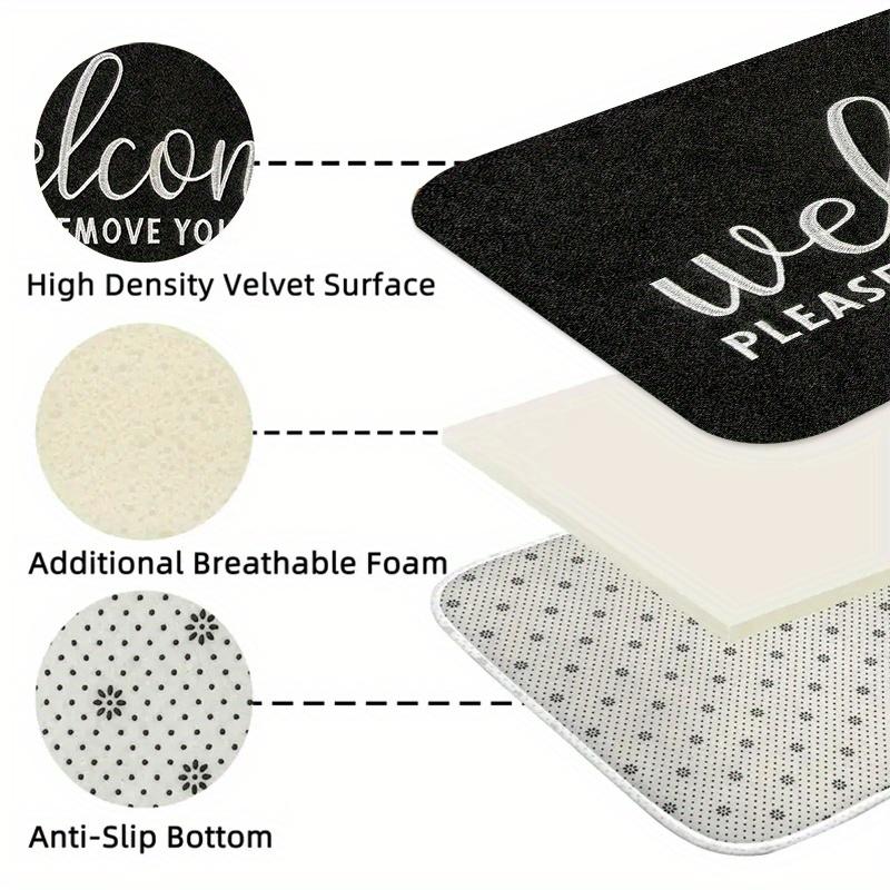 Welcome Please Remove Your Shoes Doormat Versatile Non-Slip Flannel Mat for Entryways Game Rooms Laundry Living Areas Machine Washable Lightweight Durable Ideal for Holidays Home Decor Entryway Mat Decorative Doormat Soft Texture Mat