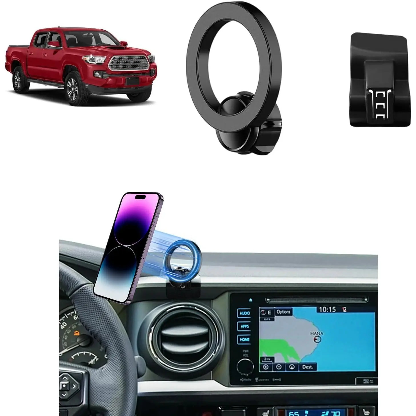 Car Phone Holder for Toyota Tacoma 2016 2017 2018-2022 2023 Accessories Custom Air Vent Compatible with Magsafe Car Phone Mount Hands Free 360° Rotation Cell Phone Automobile Cradles