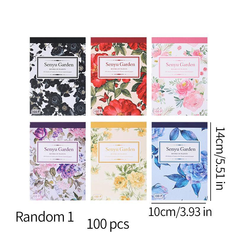 Vintage Floral Pattern Material Paper, 100pcs/set Random Color Creative Non-stick Background Paper, Scrapbook Materials, Office Stationery & Supplies