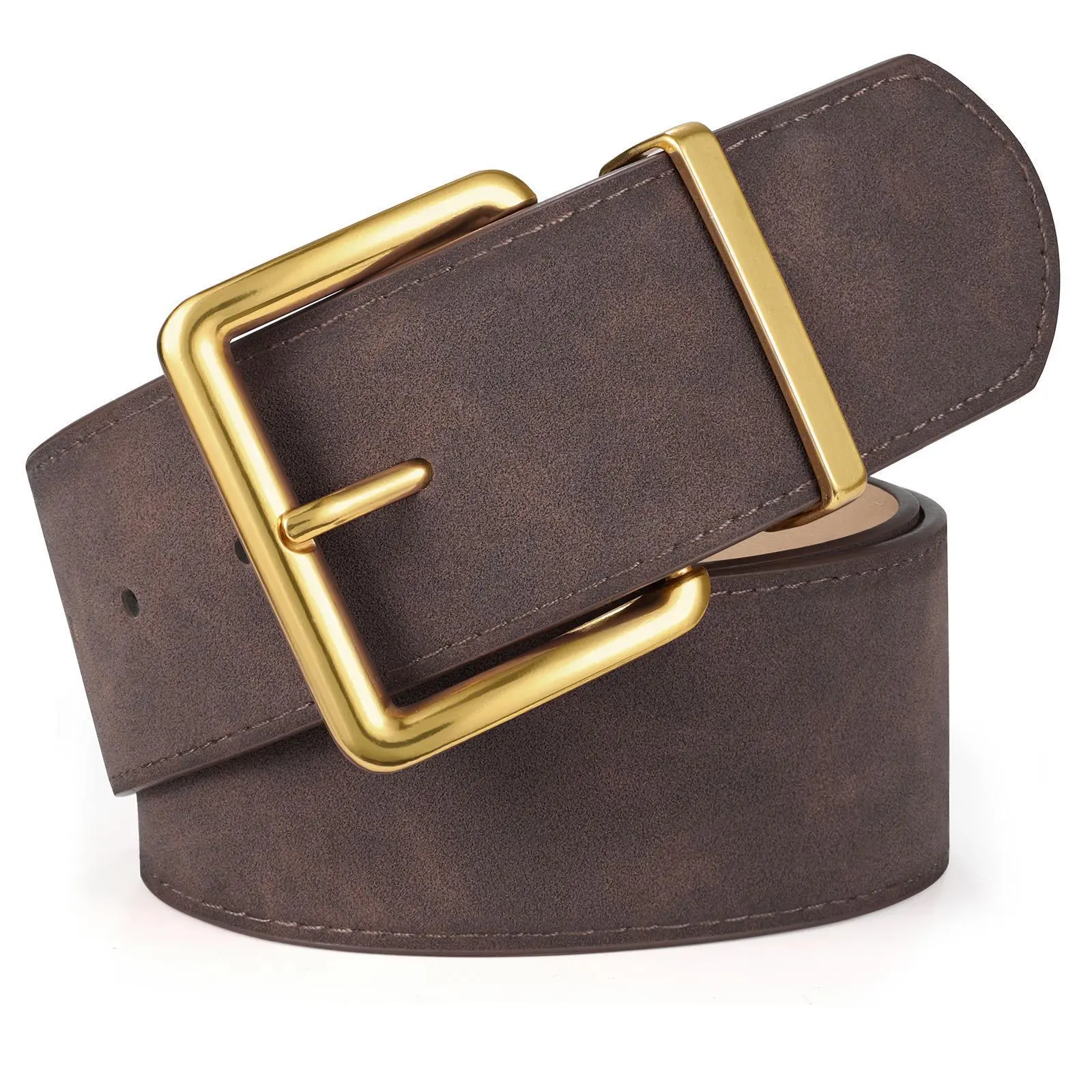 JASGOOD Women Wide Chunky Belt for Dresses Fashion Thick Suede Belt with Gold Buckle