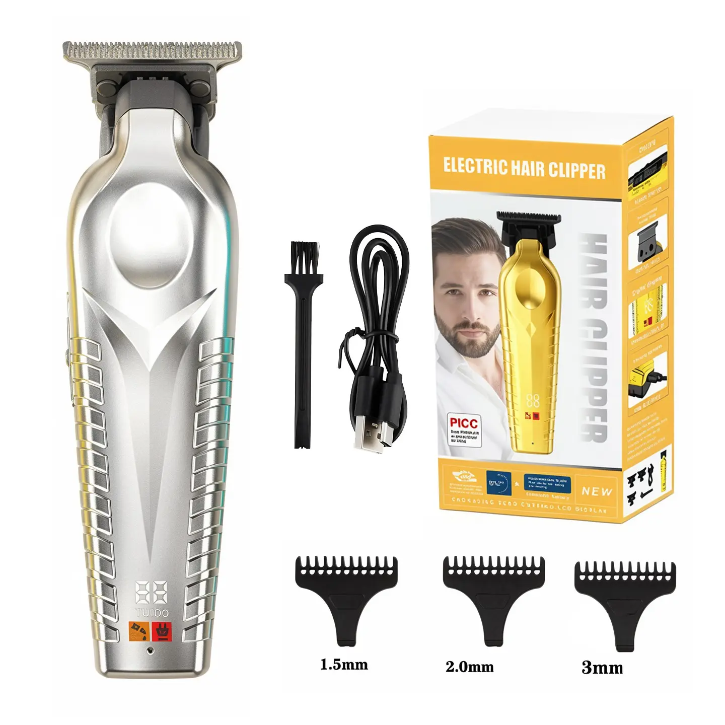 Professional Trimmer Gx-602, 0mm Skin-Close, Non-Slip Handle, Multi-Guide Combs, Ideal for Men's Haircuts, Beards, Bald Heads, Gradual Shaves