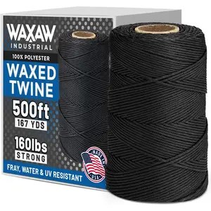 9-Ply Black Waxed Lacing Cord Twine 500Ft 1-Roll Spool 160 Lbs Tensile Strength 100% Polyester Cable Tie Down with Dispenser Box USA Made