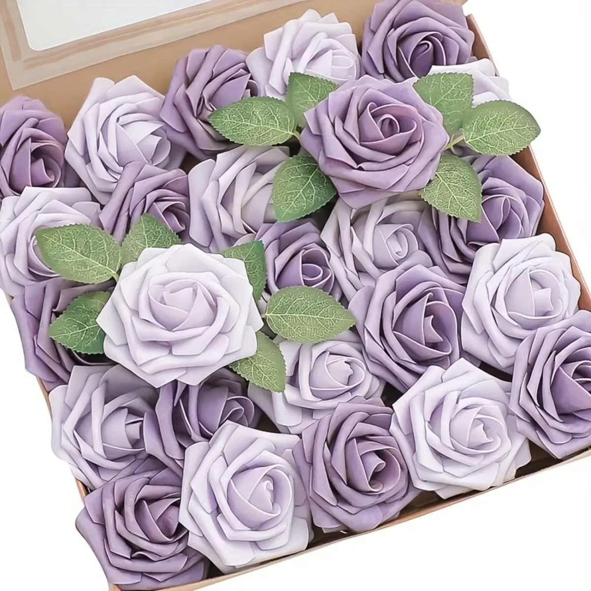 25PCS Artificial Lavender Violet Purple Foam Roses with Stems, Realistic Faux Flower Bouquet for Wedding Arrangements, Bridal Shower Centerpieces, Party Table Decorations, Vase Filling, Home Decor and Event Floral Styling Supplies
