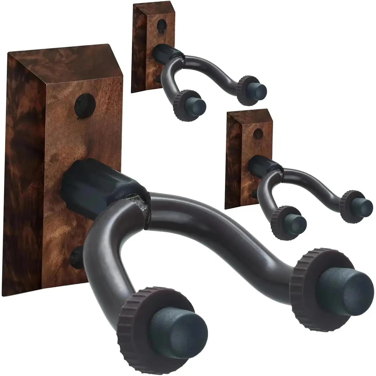 3 Pack Guitar Wall Mounts - Wooden Guitar Hangers with Hooks for Acoustic, Electric, Bass, Ukulele, Banjo, Mandolin