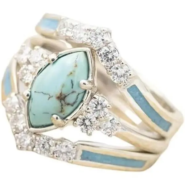 3 PCS Natural Turquoise Diamond Ring Set - Western Jewelry Silver Color Rings for Women - Bohemian Joint Knuckle Rings