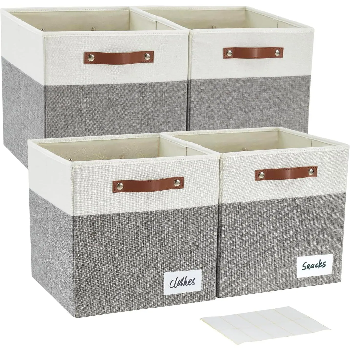 Fabric Storage Cube Bins with 2 Reinforced Handles, Foldable Storage Organizer Baskets for Closet, Shelves, Living Room |   13"x13"x13", 4 Pack, Gray & White