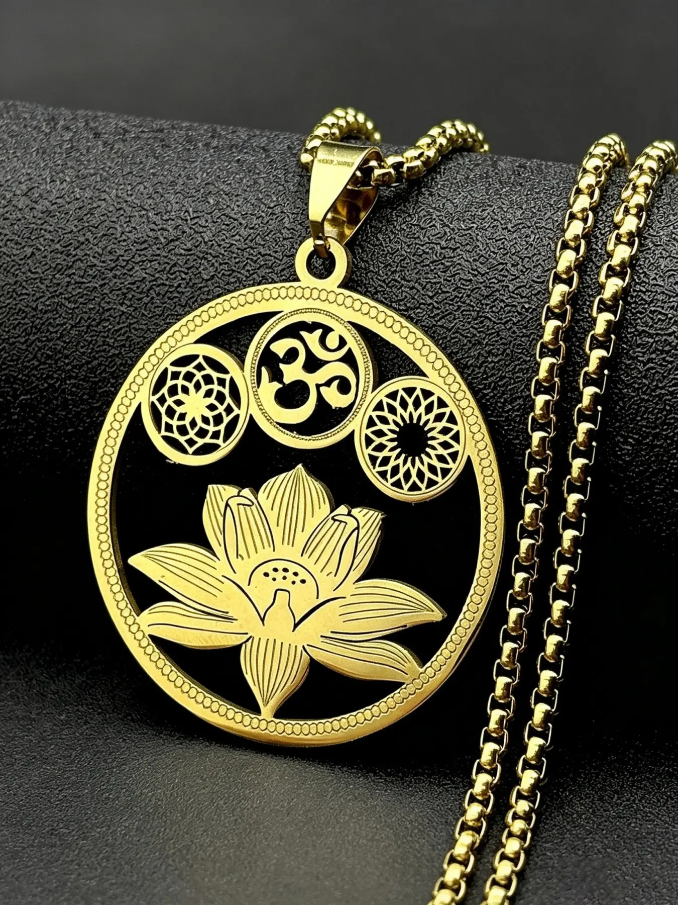 Lotus Flower OM Symbol Hindu Buddhist Mandala Necklace for Women Stainless Steel Gold Silver Color Dreamcatcher Chain Jewelry