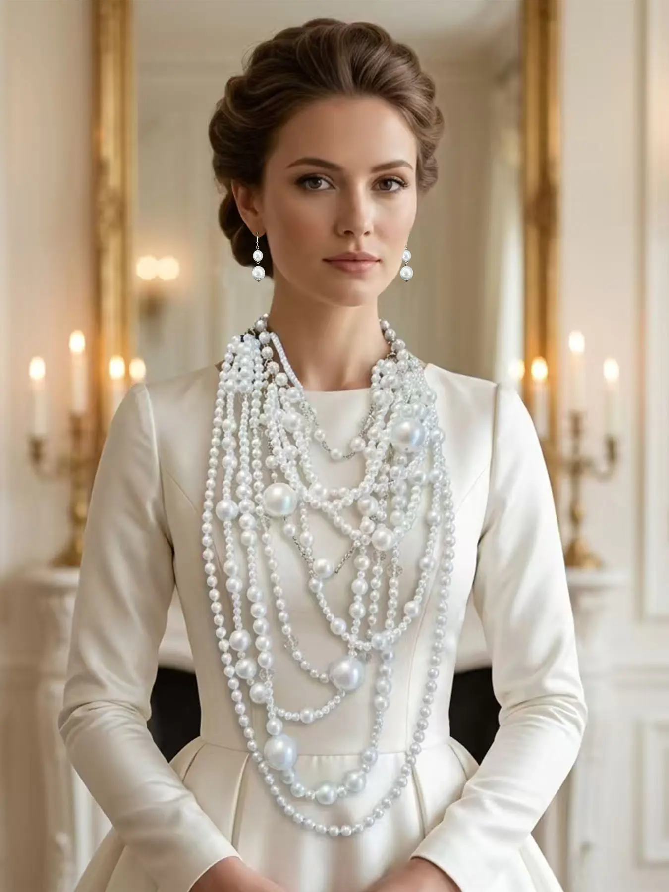 Vintage Pearl Necklace, Complex Exaggerated Design, Multiple Wear Styles, Retro Style Jewelry, Elegant Accessory for Women, Beaded Necklace, Decorative Necklace