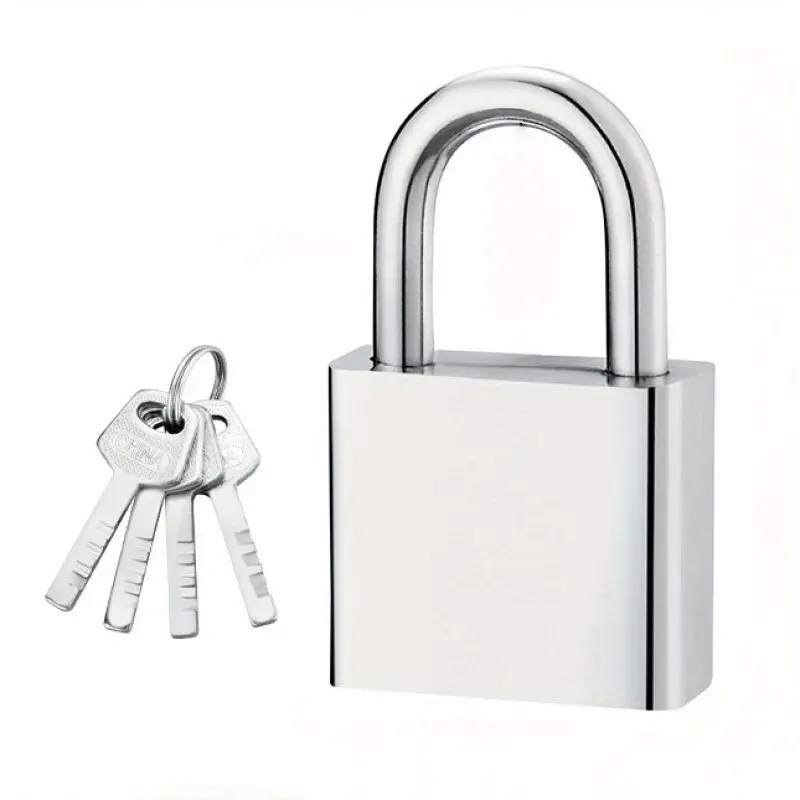 Stainless Steel Padlock with 4 Keys, Square Blade Small Anti-Theft Lock, Rust-Resistant Security Lock, Durable and Reliable