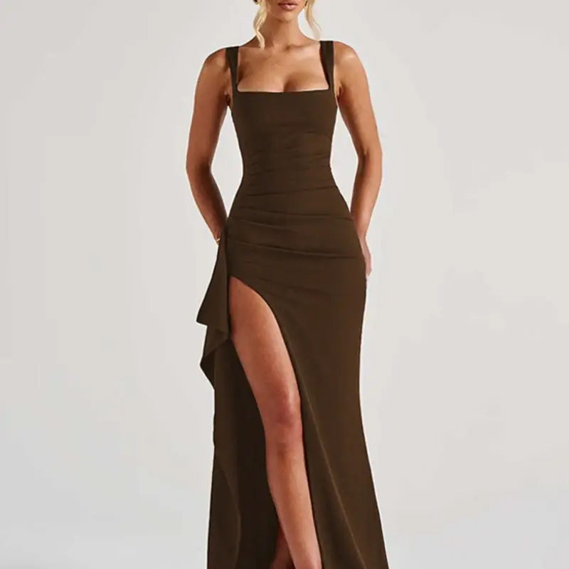 Summer Elegant Sleeveless Solid-Color Slim-Fit Formal Cocktail Party Dress, Women's Sexy Club Birthday Fitted Bodycon Stretch Long Dress