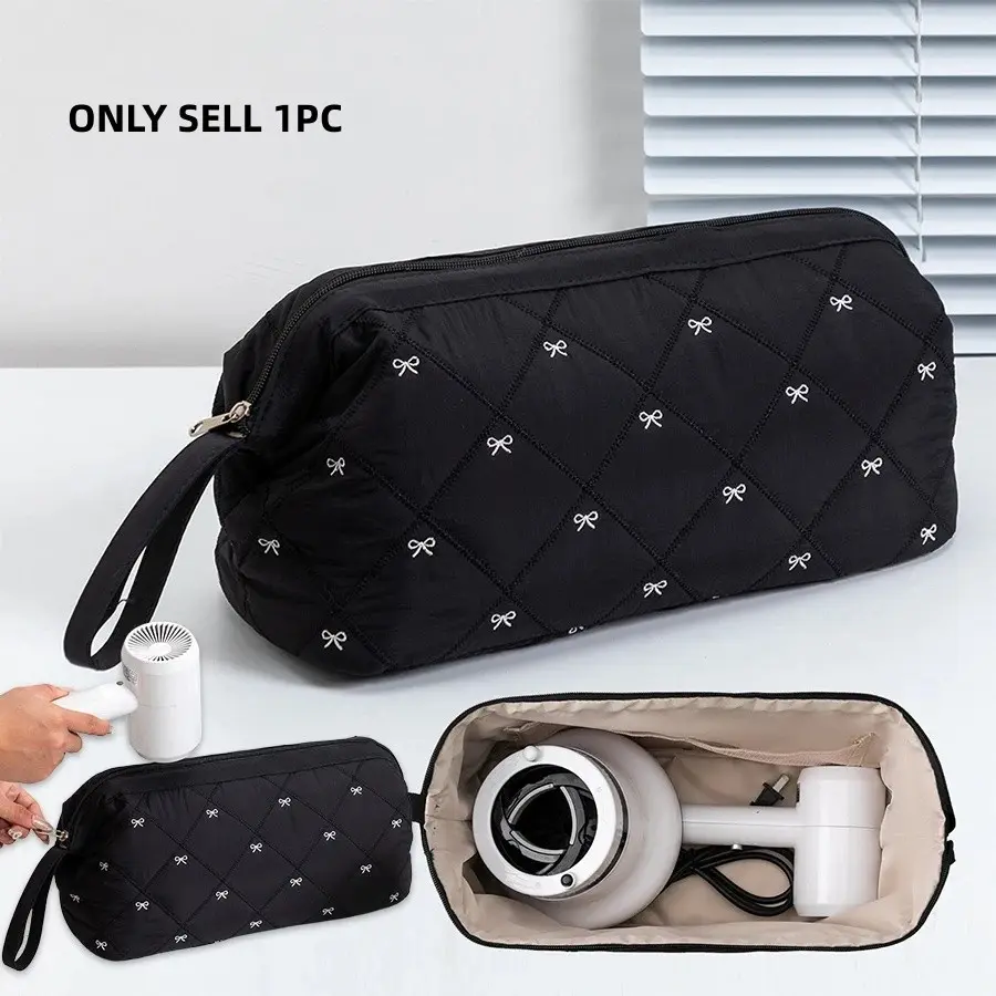 Bow‑Embroidered Hair Dryer Storage Bag, Large Capacity Portable Travel Hair Dryer Carrying Case, Hand‑held Blow Dryer Protective Pouch for Hair Styling Tools, Hair Accessories Organizer Bag, Multiple Colors Available