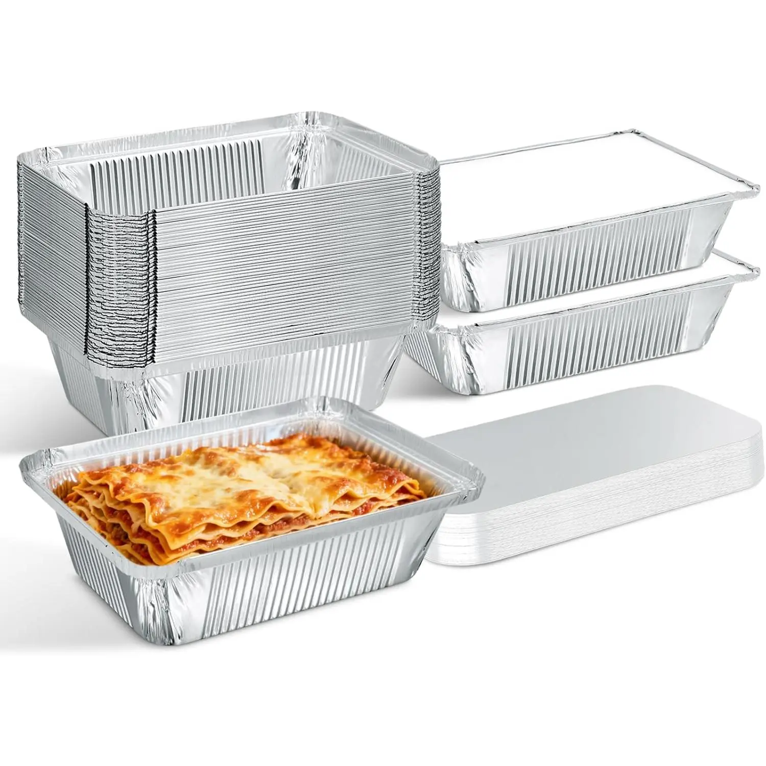 Small Aluminum Pans with Lids (50-Pack, 8.5"×6") – 2.25LB Tin Foil Pans with Lids, Disposable Aluminum Food Containers with Lids for Take-out, Meal Prep, Food Storage & To-Go