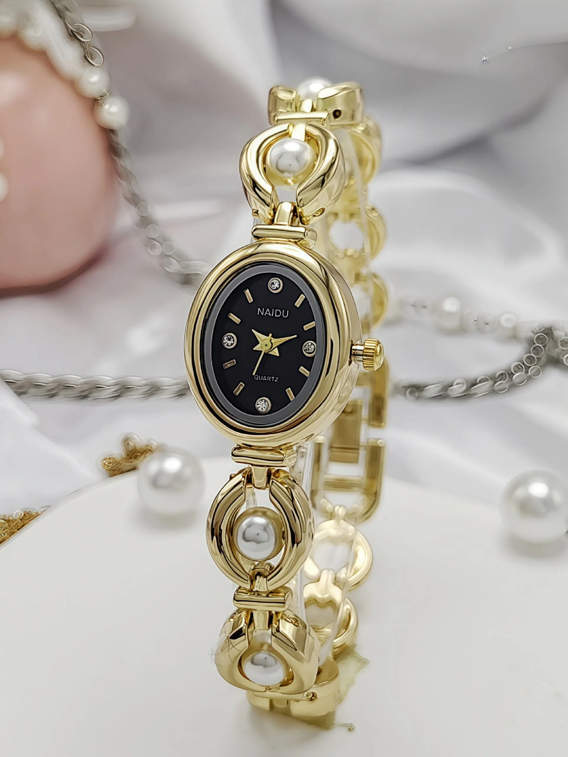 Vintage Style Luxury Imitation Pearl Chain Watch, Unique Bracelet Watch, Elegant Lady Wristwatch, Fashion Quartz Watch, All Seasons Gift