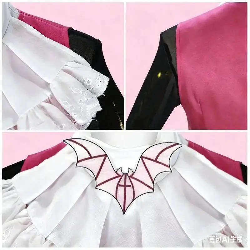 Dracula Vampire Pink Skirt Dress Cosplay Costume Wig Halloween Women Fancy Roleplay Outfit Monster Girl disfraz