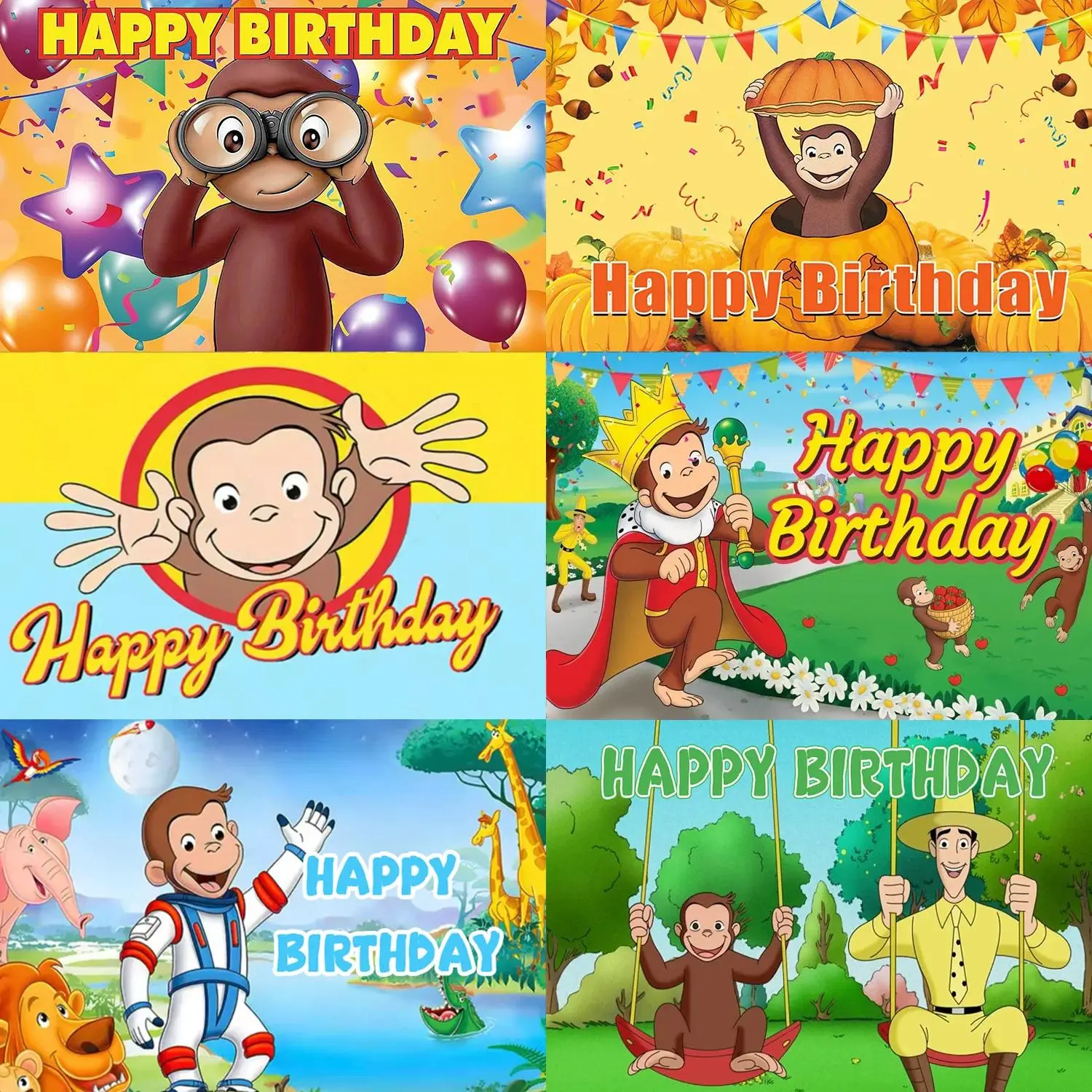 Cute Cartoon George Monkey Theme Vinyl Backdrop, Wrinkle-Resistant Kids' Birthday Party Decoration, Asian-Influence Photography Studio Prop Banner for Anniversary, Bonfire, Ceremony
