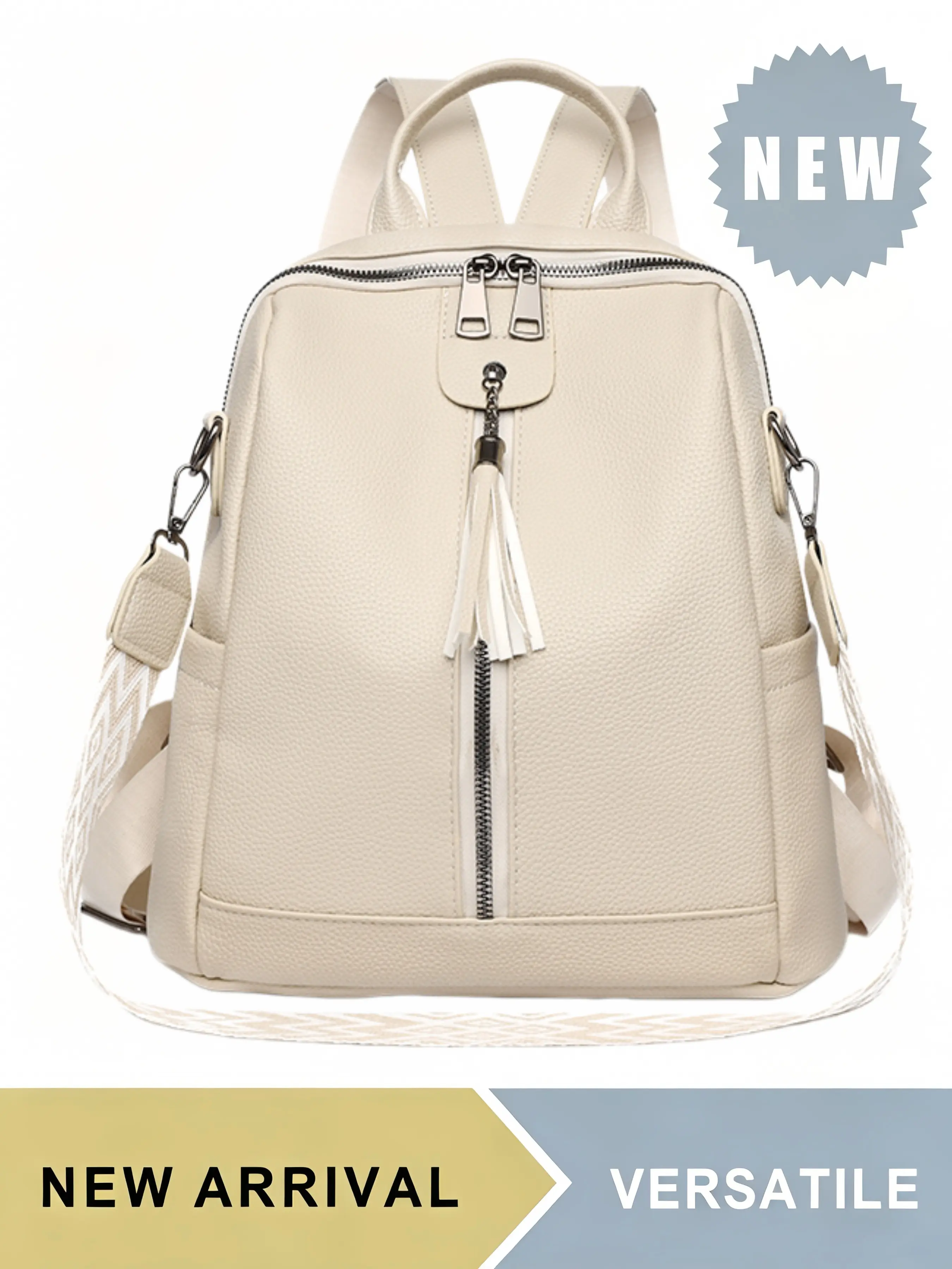 Large Capacity Women's Faux Leather Backpack Purse with Tassel Detail, Convertible Shoulder Crossbody Bag, Multi-pocket Casual Daypack with Adjustable Strap, Multiple Colors Available, Ideal for Daily School Travel Hiking Picnic Outdoor Activities