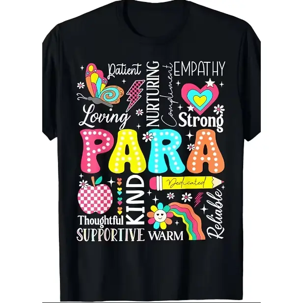 Para Paraprofessional Paraeducator First Day Back To School T-Shirt | Lightweight Breathable, Men'S and Women'S Crew Neck, Suitable for Outings, Casual Wear, Everyday Style, Outdoor Activity, Machine Washable, Vintage Style, Regular Fit, All-season